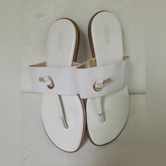 MK Elegant White Sandals with Gold Accents - Picture 1 of 4